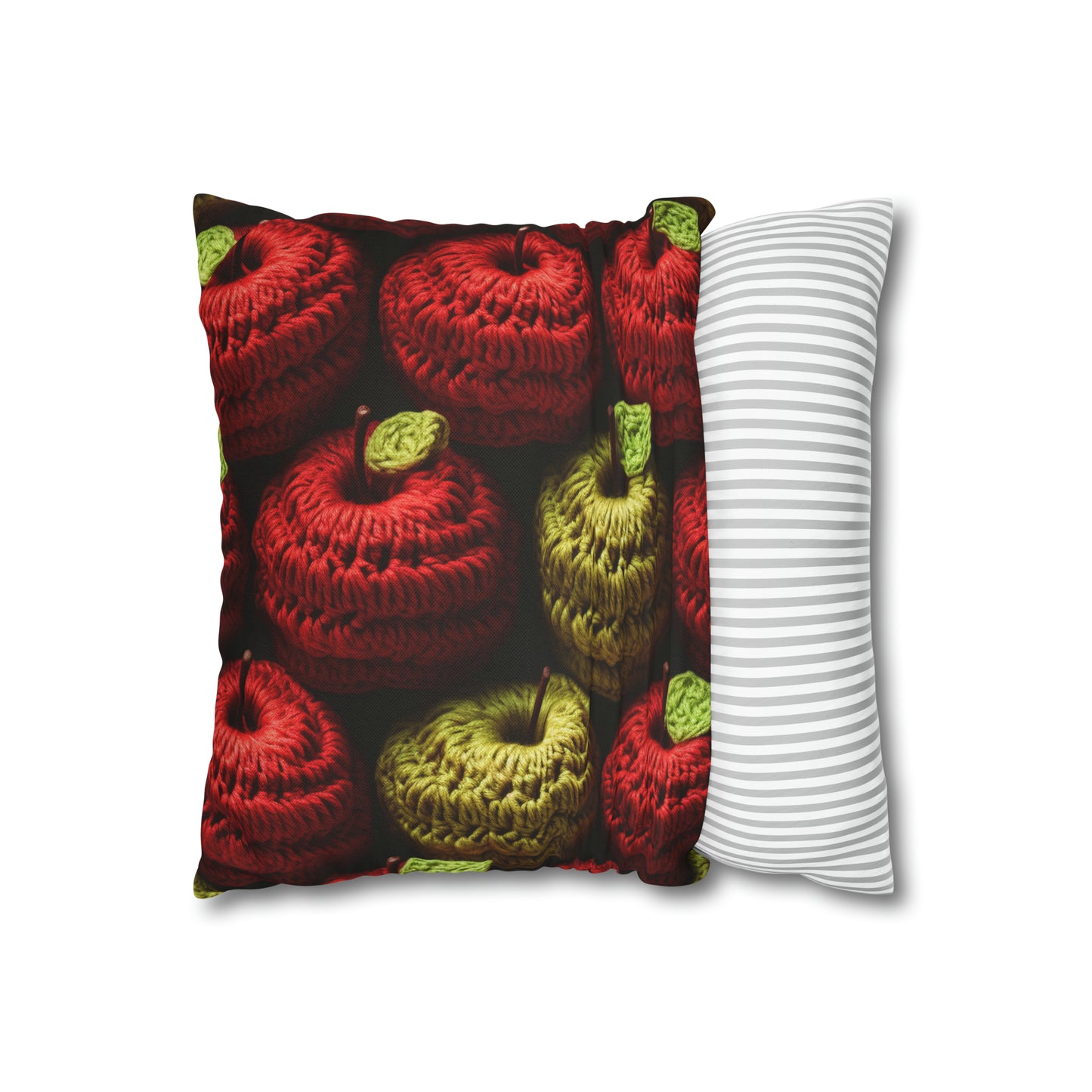 Crochet Apple Amigurumi - Big American Red Apples - Healthy Fruit Snack Design - Spun Polyester Square Pillow Case