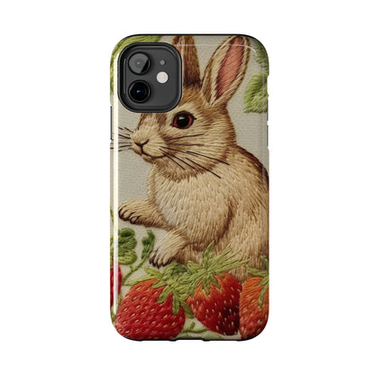 Strawberry Bunny Rabit - Embroidery Style - Strawberries Fruit Munchies - Easter Gift - Tough Phone Cases