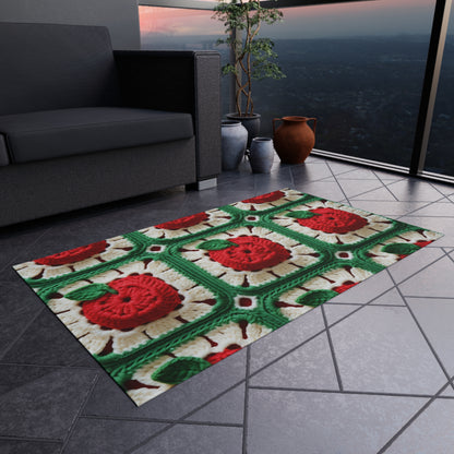 Apple Granny Square Crochet Pattern: Wild Fruit Tree, Delicious Red Design - Outdoor Rug