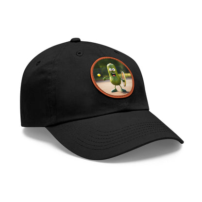 Pickle Playing Pickleball: Serve, Paddle, Game - Court Sport - Dad Hat with Leather Patch (Round)