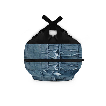 Distressed Blue Denim-Look: Edgy, Torn Fabric Design - Backpack