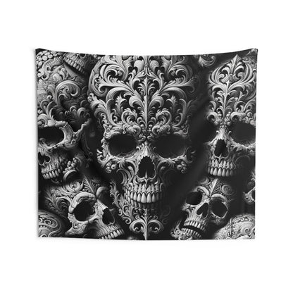 Obsidian Trek: Black Gothic, Skull Embossed, Indoor Wall Tapestries