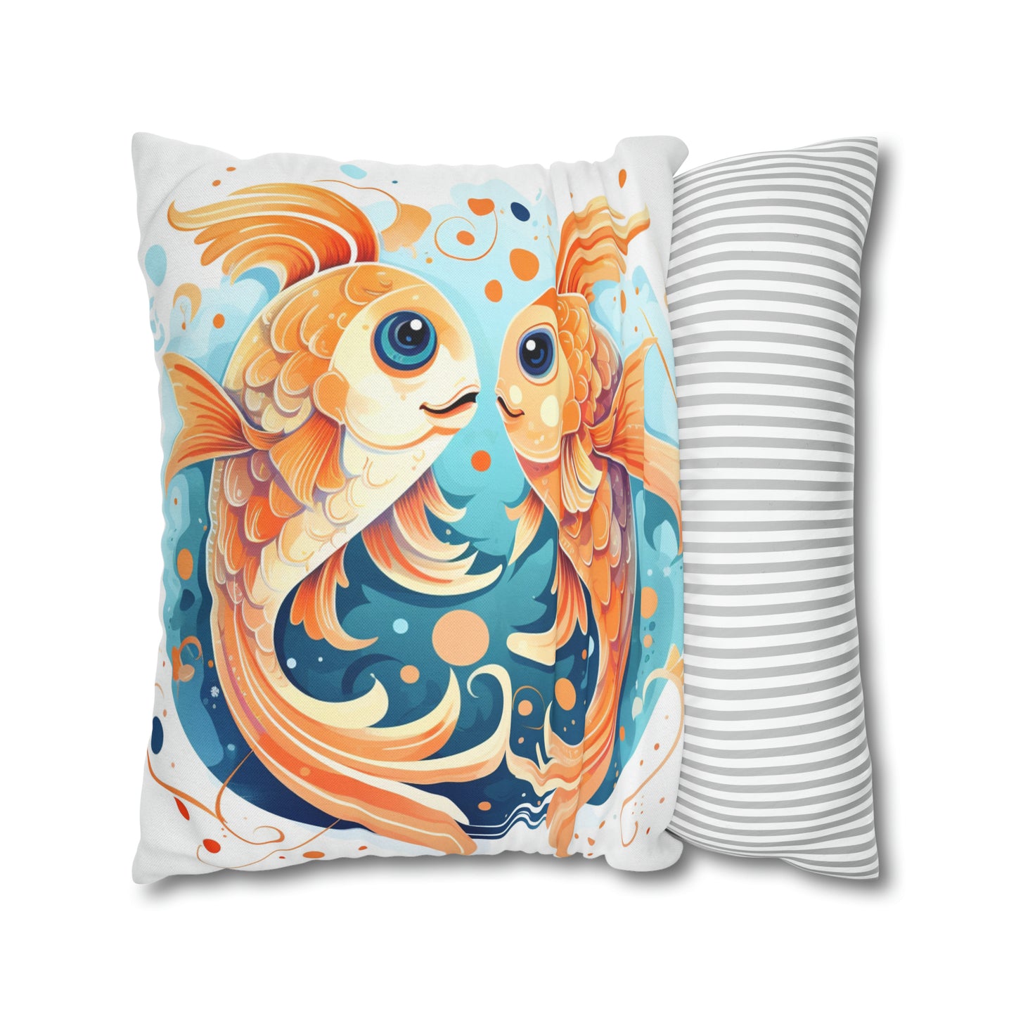 Charming Cartoon Fish Pisces - Dreamy Zodiac Illustration - Spun Polyester Square Pillow Case