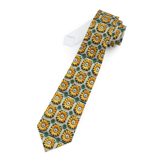 Crochet Sunflower, Granny Square Sunflower, Floral Crochet - Necktie