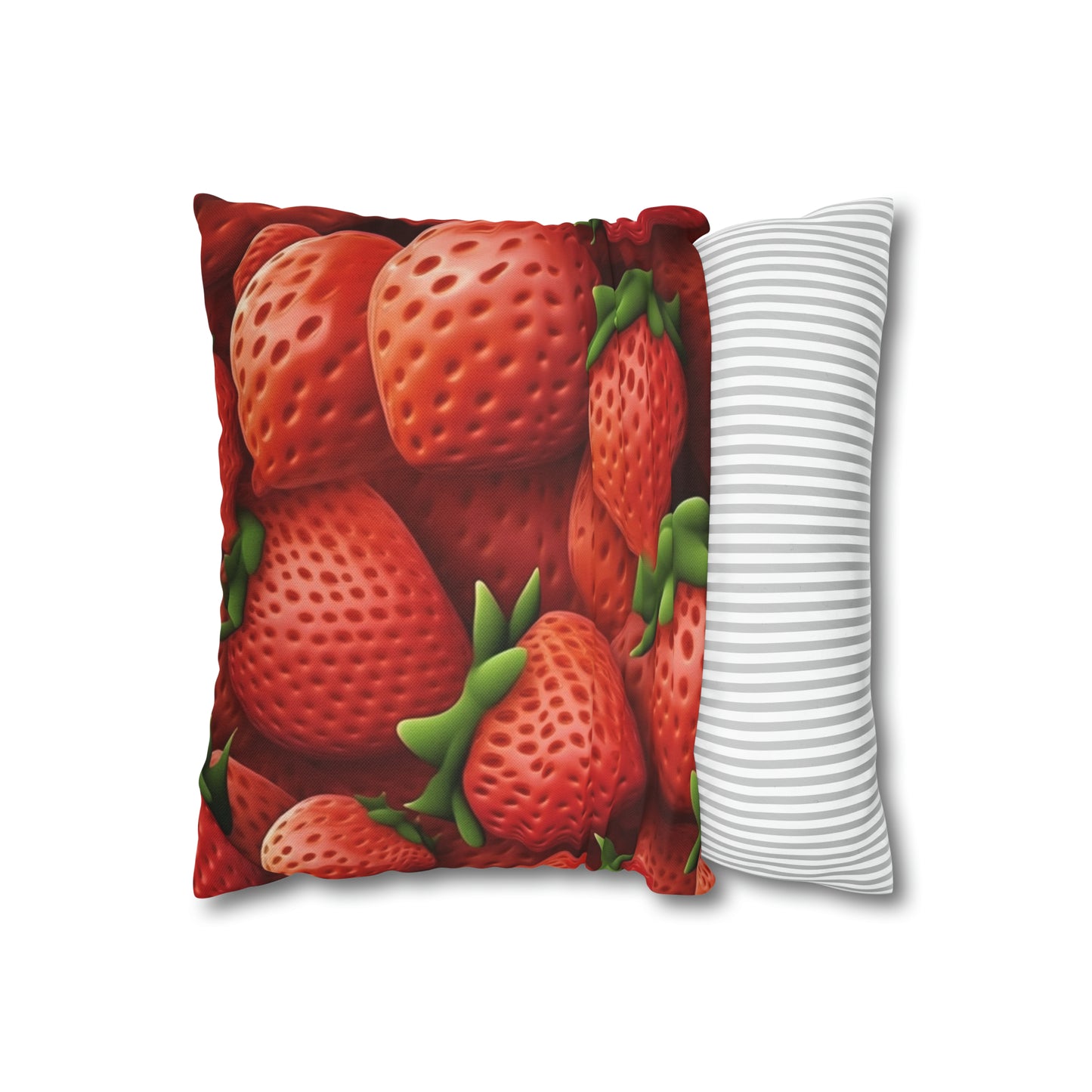 Garden Strawberries- Wild Sweet Gourmet - Farm Growing Ripe Red Fruit -Spun Polyester Square Pillow Case