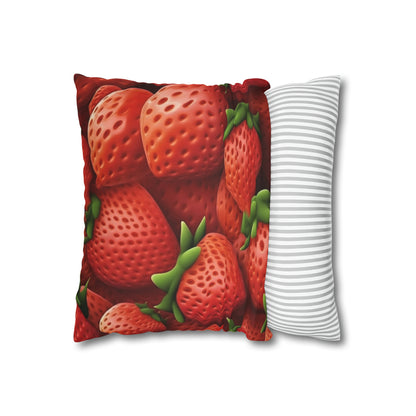 Garden Strawberries- Wild Sweet Gourmet - Farm Growing Ripe Red Fruit -Spun Polyester Square Pillow Case