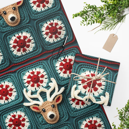 Christmas Reindeer Crochet, Wintry Wonderland Design, Festive Stag Motif. Embrace the Holiday Spirit - Wrapping Paper