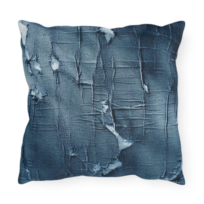 Distressed Blue Denim-Look: Edgy, Torn Fabric Design - Outdoor Pillows