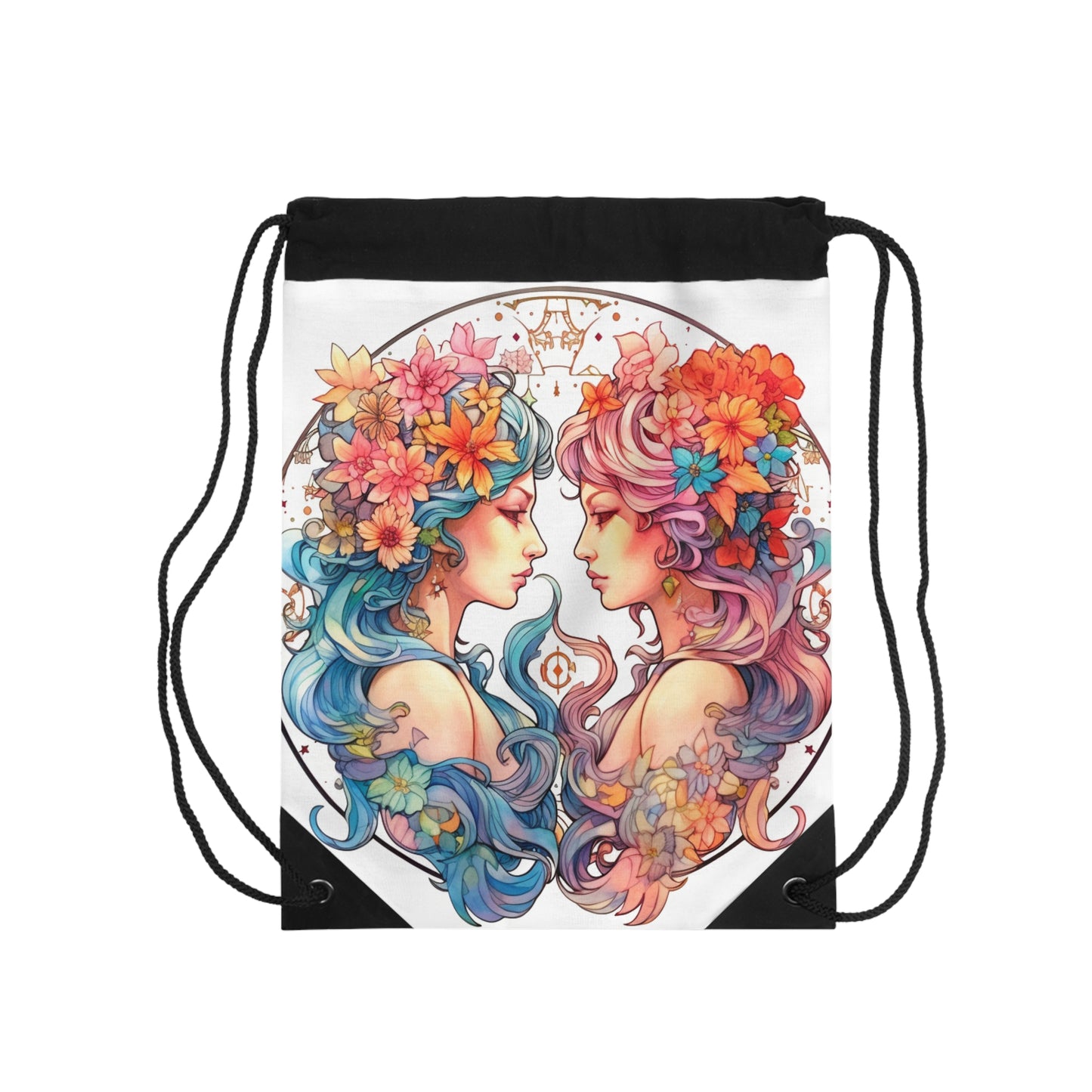 Zodiac Gemini Clipart - Twins Symbol, Whimsical Comic Style - Drawstring Bag