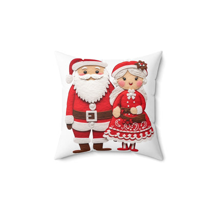 Santa & Mrs. Claus Felt Duo - Charming Handcrafted Christmas Decor, Festive Embroidered Holiday Figures - Spun Polyester Square Pillow