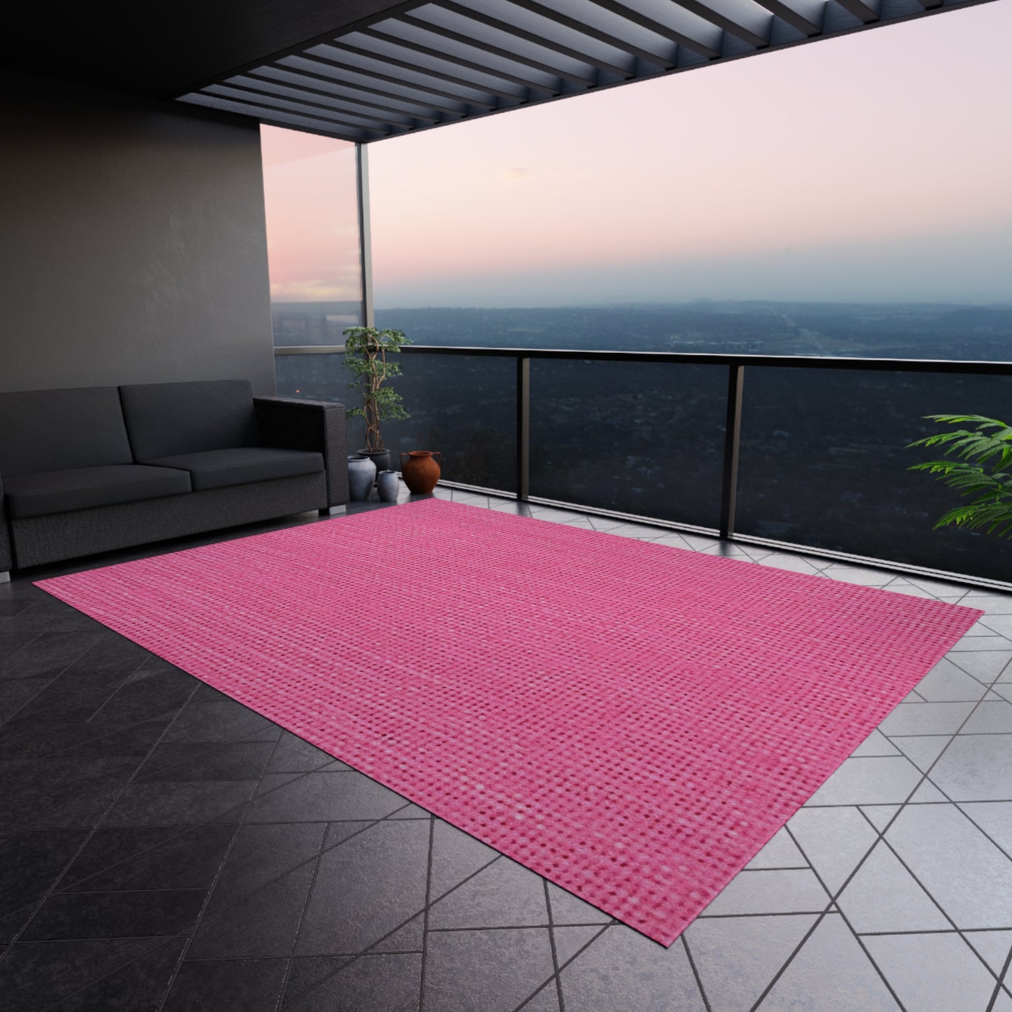 Doll-Like Pink Denim Designer Fabric Style - Outdoor Rug