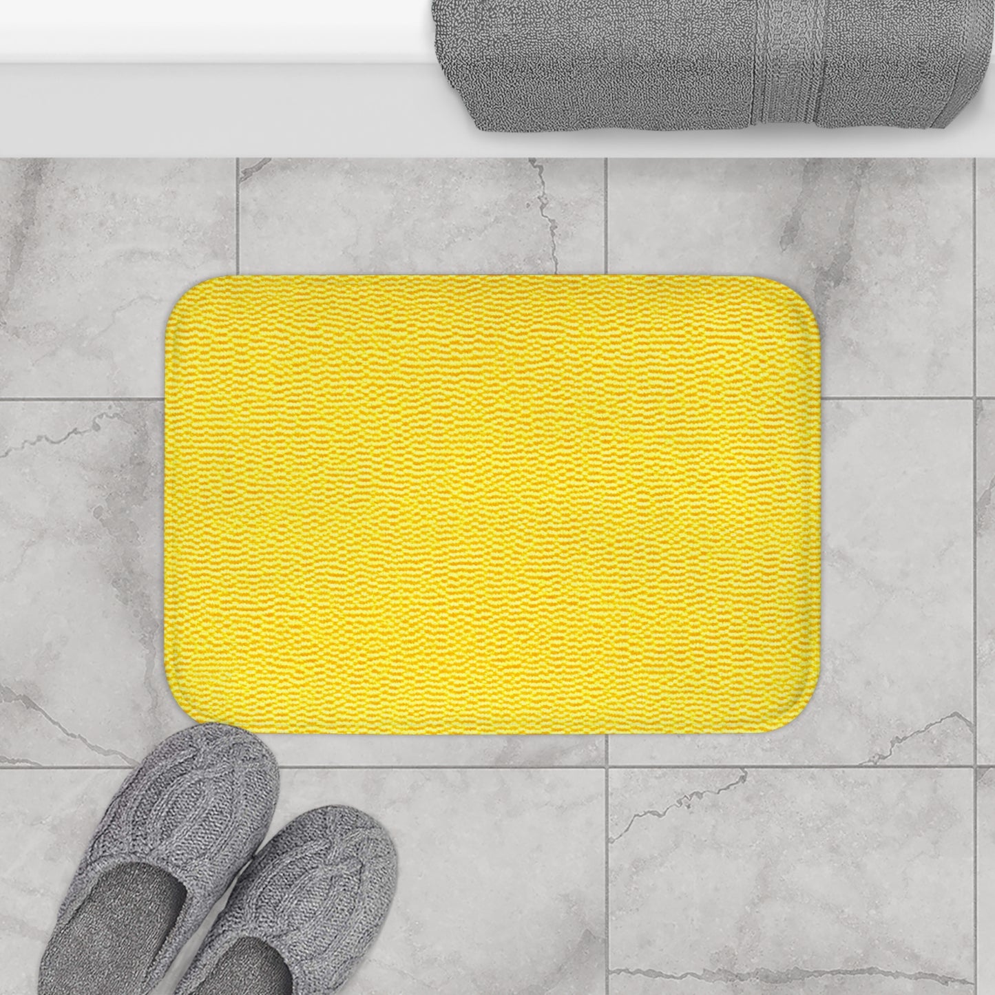 Sunshine Yellow Lemon: Denim-Inspired, Cheerful Fabric - Bath Mat