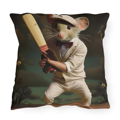 Mouse Cricket Batting, Wicket, Ball Hitting Stump, Howzat Moment - Outdoor Pillows