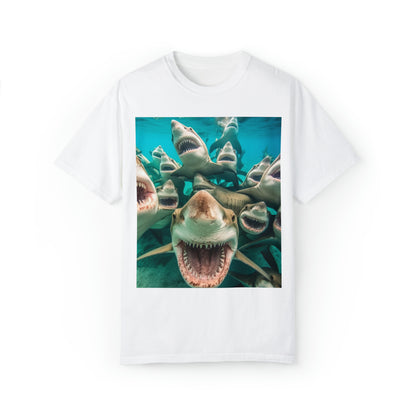 Laughing Lemon Sharks: Joyful Sea Jaws Ocean Deep - Unisex Garment-Dyed T-shirt