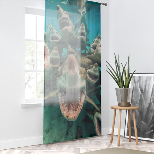 Laughing Lemon Sharks: Joyful Sea Jaws Ocean Deep - Window Curtain