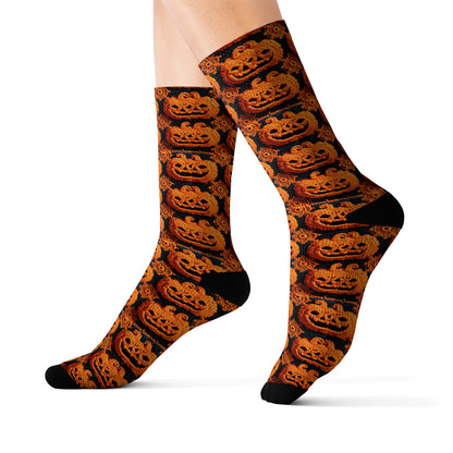 Halloween Crochet Pumpkin Scary Horror Festive Holiday Pattern - Sublimation Socks