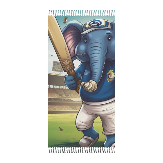 India Elephant Cricket Sport Star: Pitch, Run, Stump Game - Animated Charm - Boho Beach Cloth