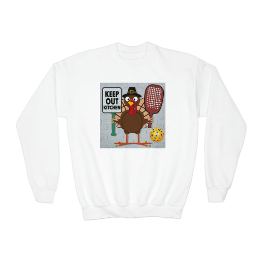 Pickleball Funny Gift - Thanksgiving Turkey - Youth Crewneck Sweatshirt