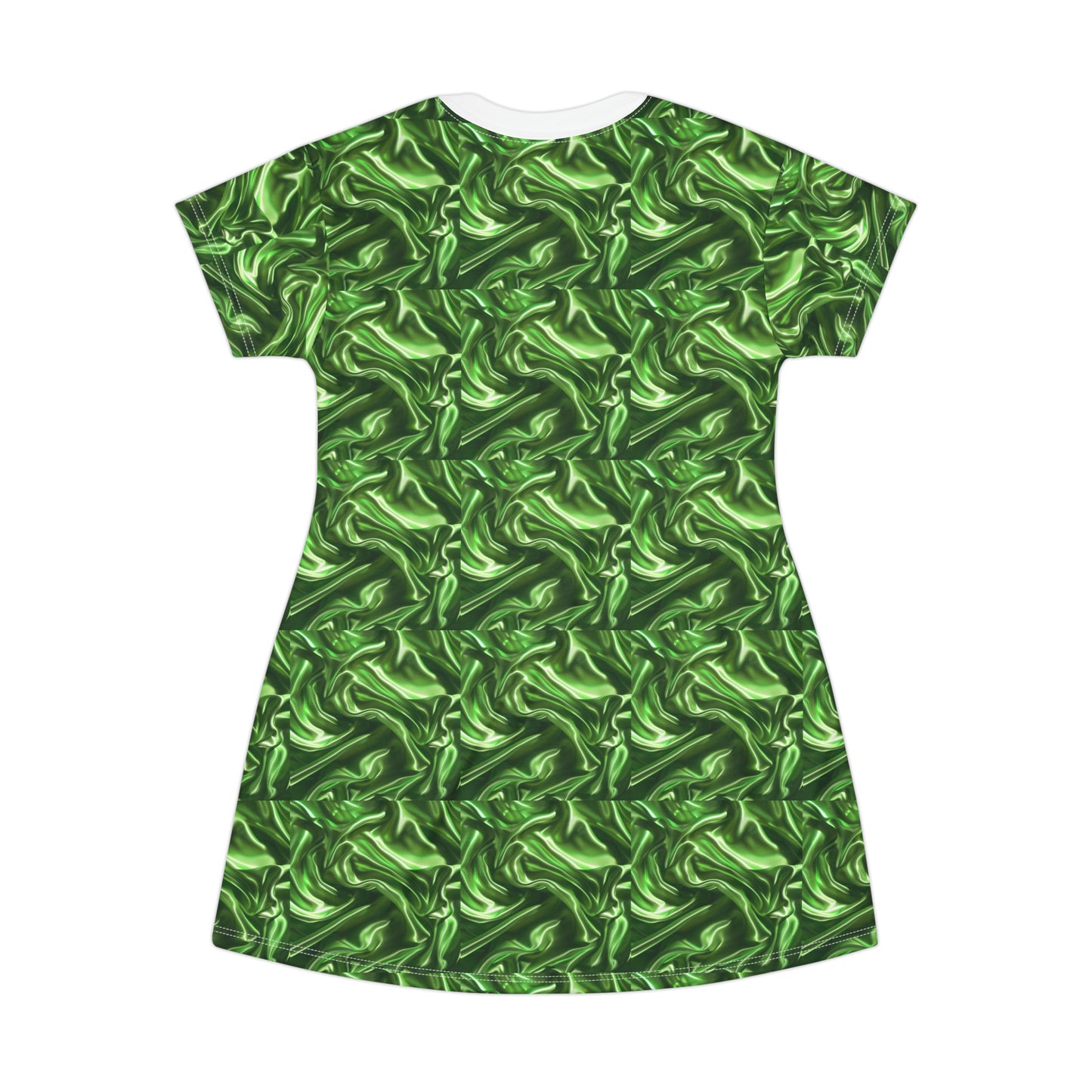 Green Silk Faux, T-Shirt Dress (AOP)