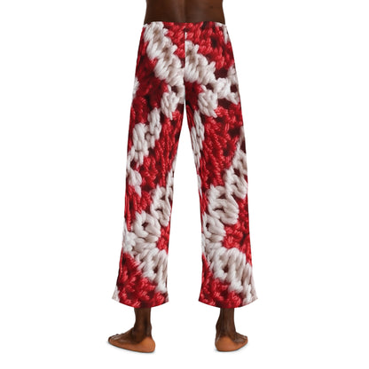 Cálido punto de crochet rojo y blanco de invierno: diseño de textura elegante y cinematográfico - Pantalones de pijama para hombre (AOP) 