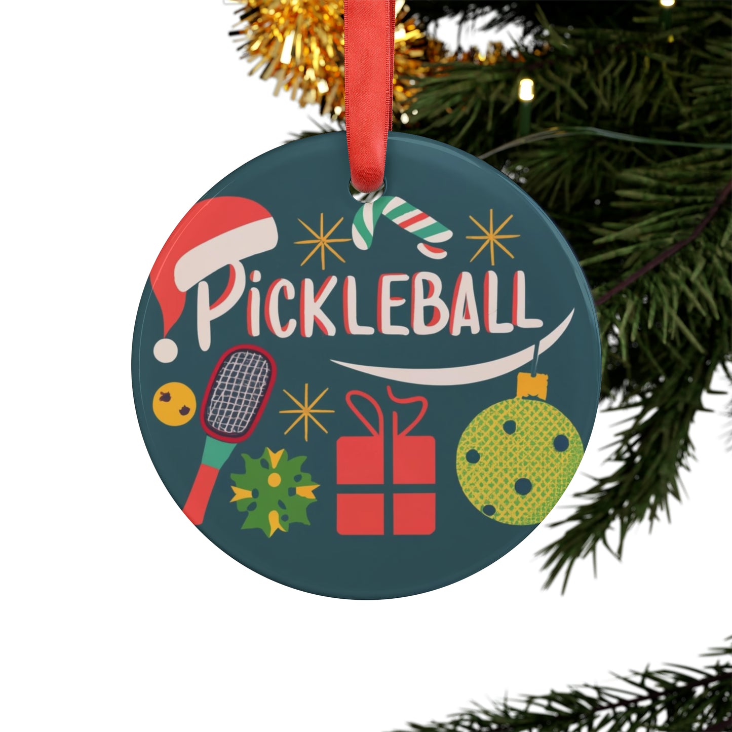 Pickleball Gift for Christmas - Acrylic Ornament with Ribbon