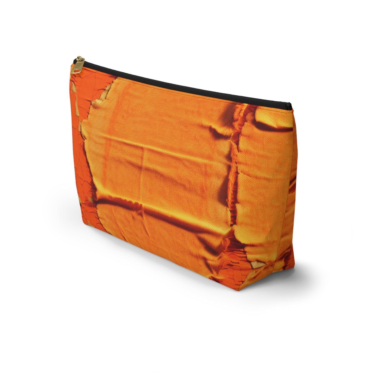 Fiery Citrus Orange: Edgy Distressed, Denim-Inspired Fabric - Accessory Pouch w T-bottom