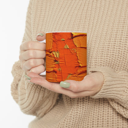 Naranja cítrica ardiente: tela desgastada y vanguardista inspirada en la mezclilla - Taza de cerámica de 11 oz