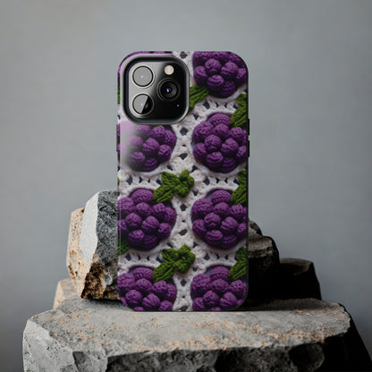 Crochet Grapes Pattern - Granny Square Design - Fresh Fruit Pick - Orchard Purple Snack Food - Tough Phone Cases