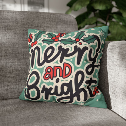 Merry and Bright Christmas Theme Holiday - Spun Polyester Square Pillow Case