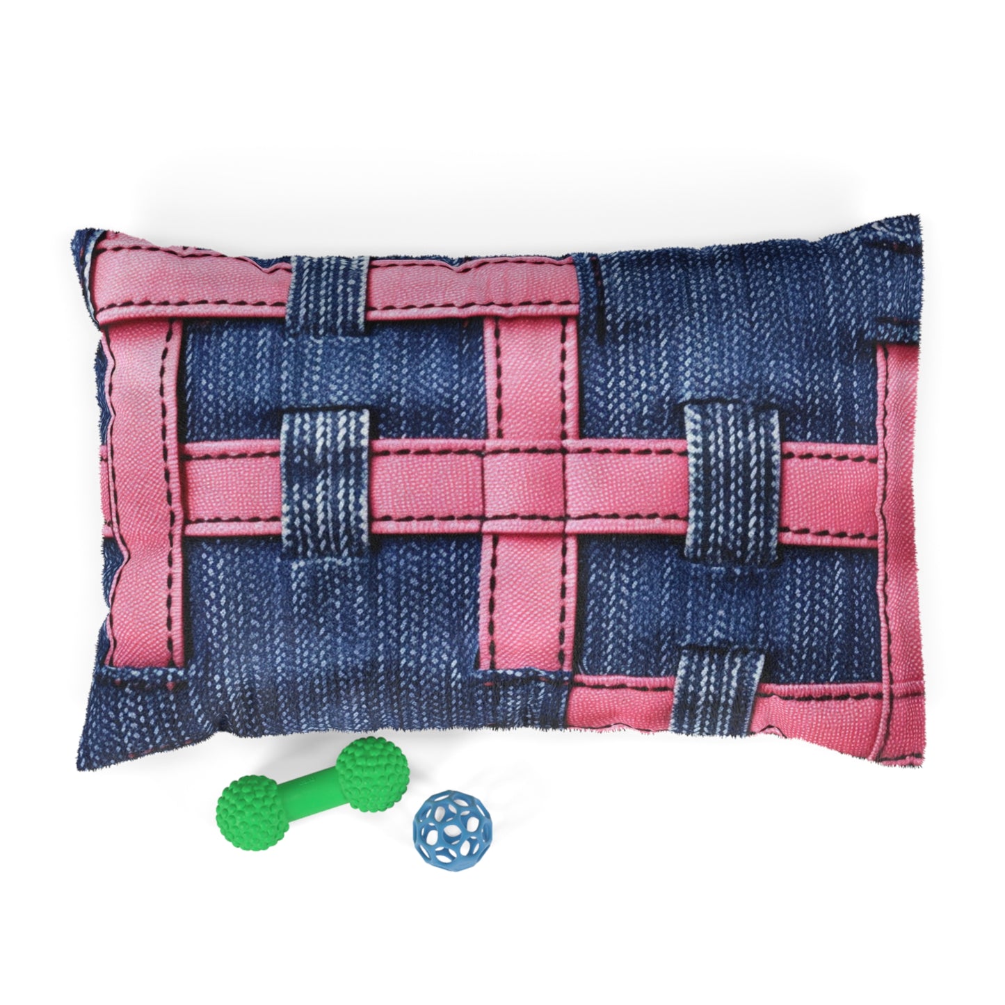 Candy-Striped Crossover: Pink Denim Ribbons Dancing on Blue Stage - Dog & Pet Bed