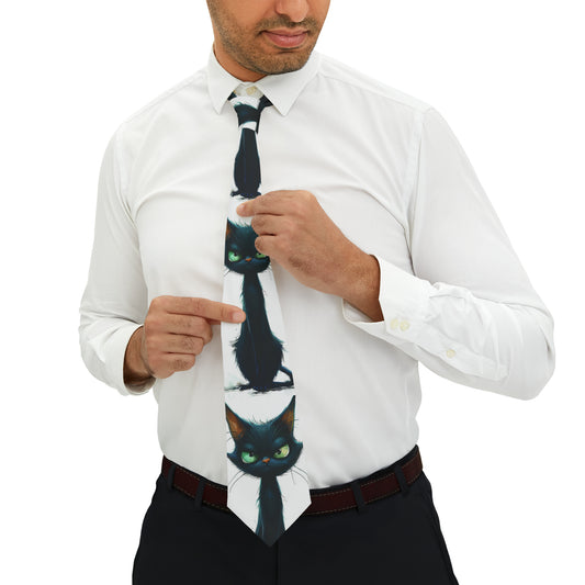 Gato negro gruñón, corbata