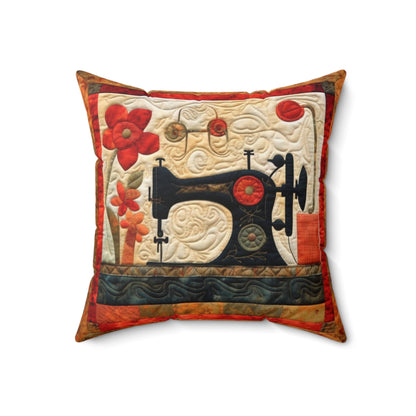 Sewing Machine Quilt: A Crafted Design Homage to Stitching - Spun Polyester Square Pillow