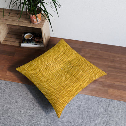 Radiant Sunny Yellow: Denim-Inspired Summer Fabric - Tufted Floor Pillow, Square