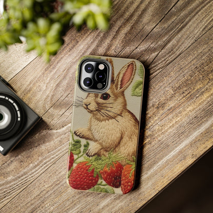 Strawberry Bunny Rabit - Embroidery Style - Strawberries Fruit Munchies - Easter Gift - Tough Phone Cases