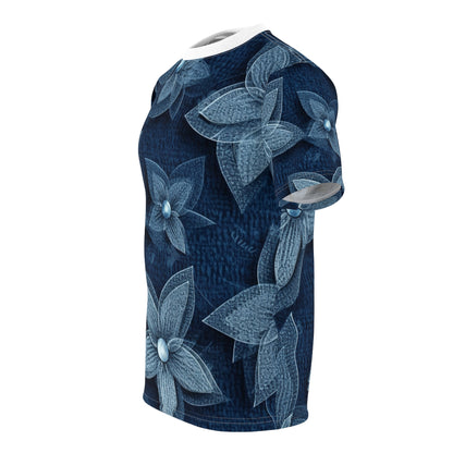 Hawaiian Flower Design - Denim-Inspired Decor Piece - Unisex Cut & Sew Tee (AOP)