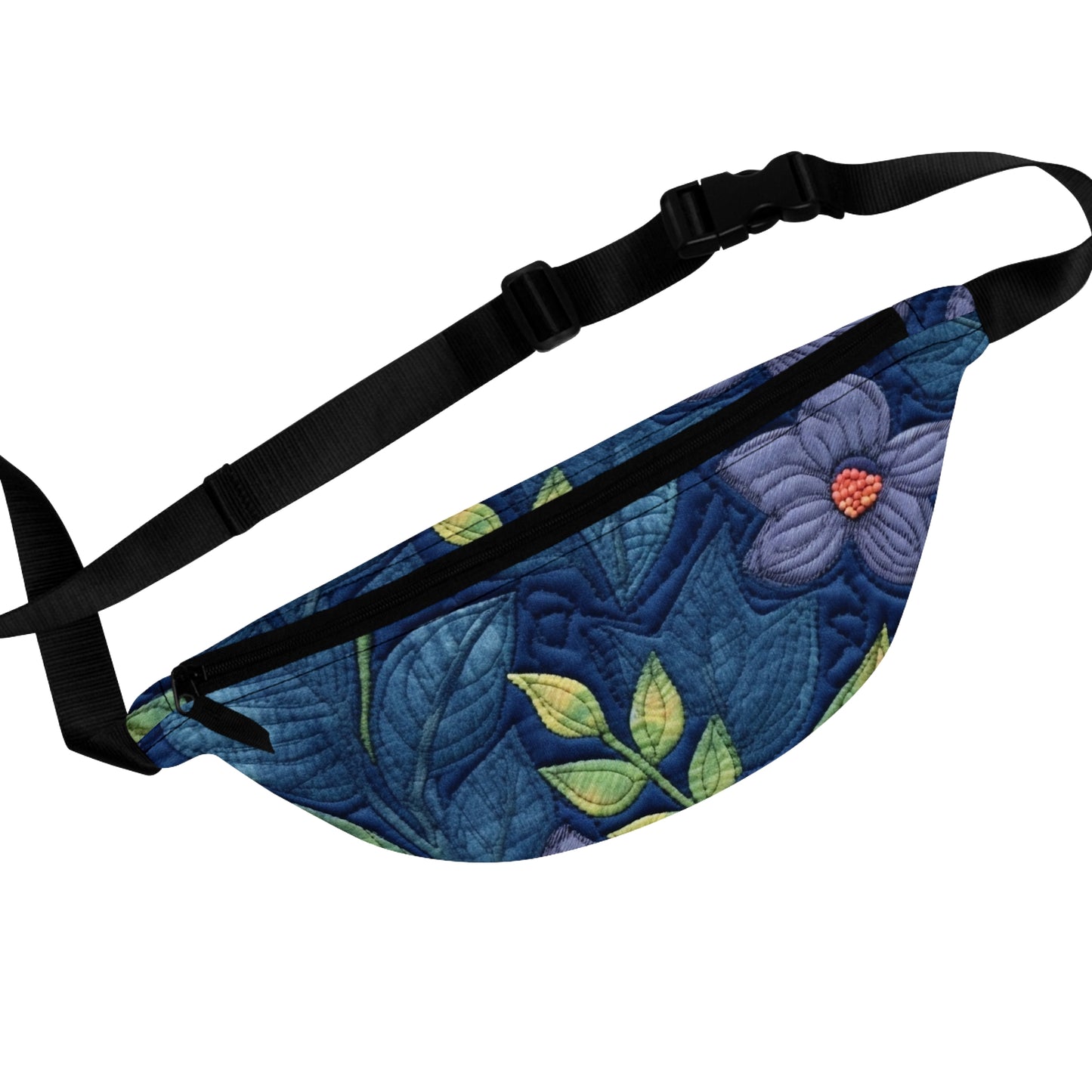 Floral Embroidery Blue: Denim-Inspired, Artisan-Crafted Flower Design - Fanny Pack