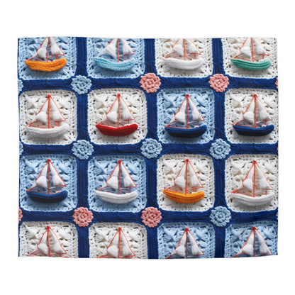 Crochet Boat Ship Sea Vessel Ocean Beach Travel Yacht Design - Microfiber Duvet Cover