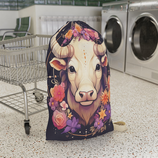 Taurus Zodiac Bull Flower Accents - Astrology Sign - Laundry Bag