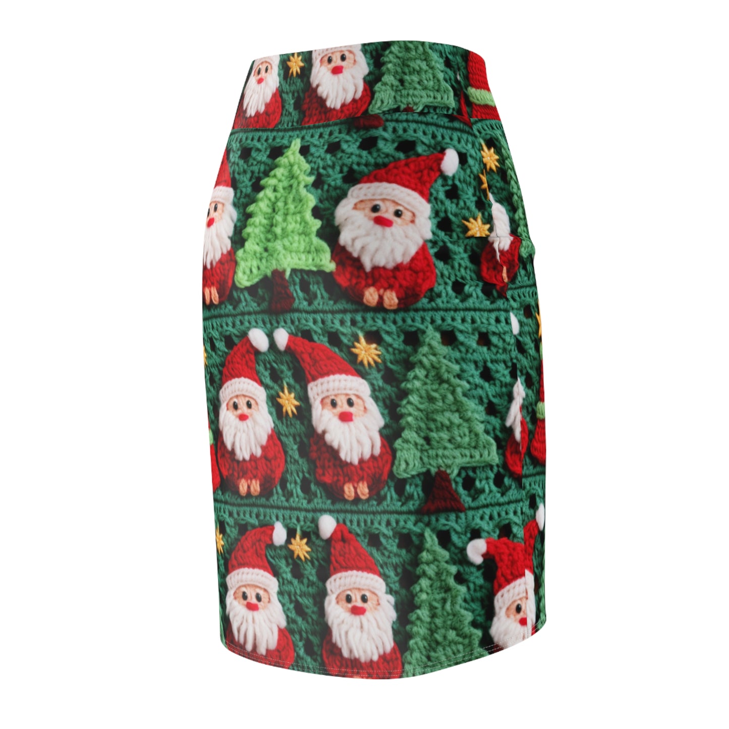 Patrón de ganchillo de Papá Noel, diseño navideño, decoración festiva, motivo de Papá Noel. Perfecto para la celebración navideña - Falda lápiz para mujer (AOP) 