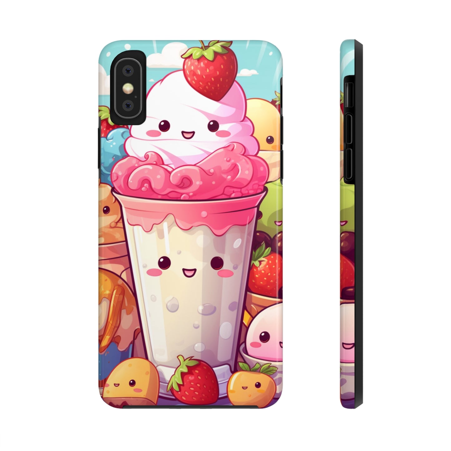 Strawberry Japan Milkshake - Kawaii Dessert Delight - Sweet Berry Anime Character - Tough Phone Cases