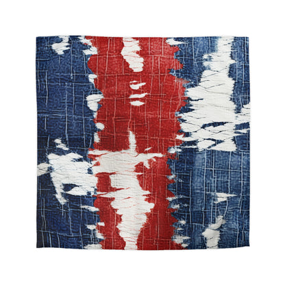 Patriotic Red, White & Blue: Distressed Denim-Style, Torn Fabric - Microfiber Duvet Cover