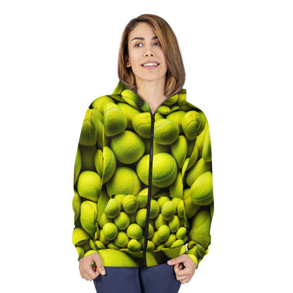 Tennis Ball Sport: Athlete Court Action, Rally & Serve - Unisex Zip Hoodie (AOP)