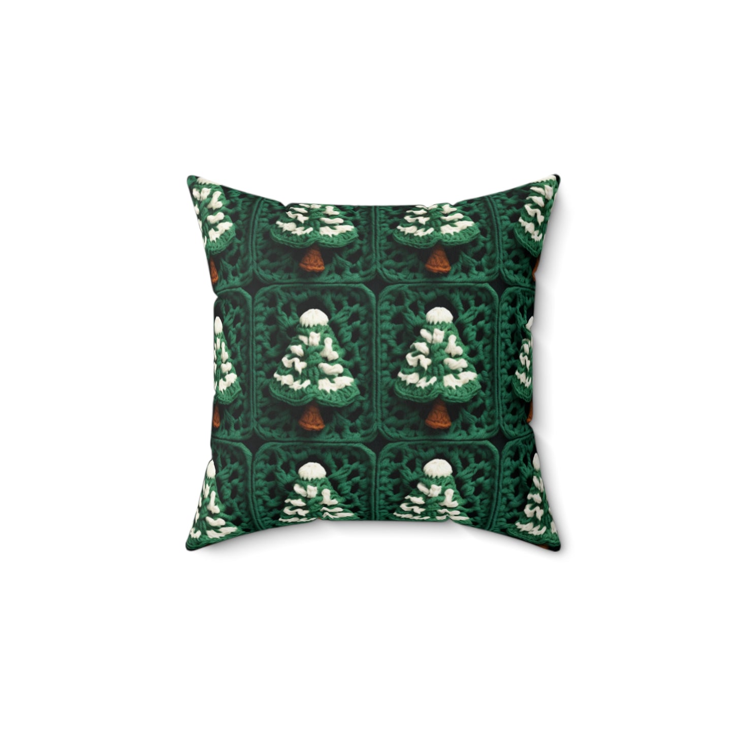 Evergreen Christmas Trees Crochet, Festive Pine Tree Holiday Craft, Yuletide Forest, Winter - Spun Polyester Square Pillow