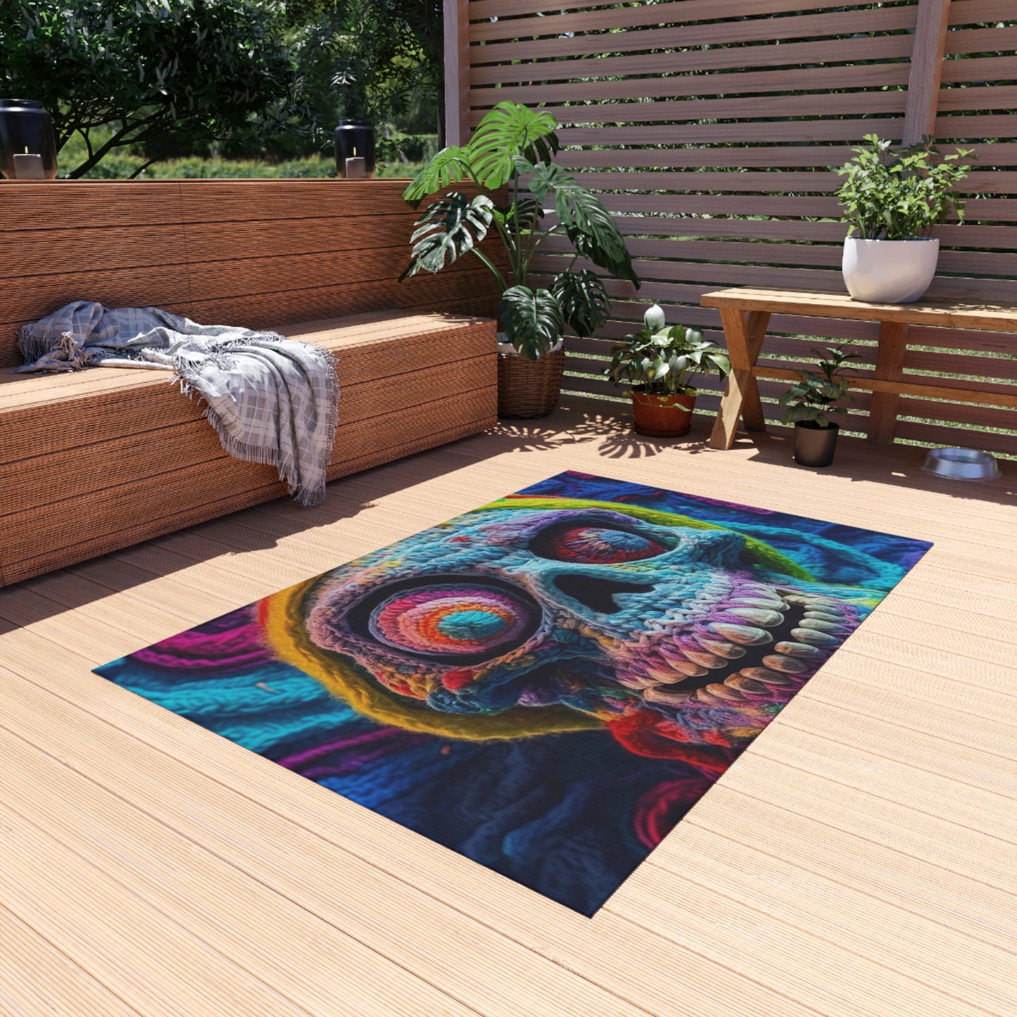 Crochet Skull Halloween Scary Horror Design - Outdoor Rug