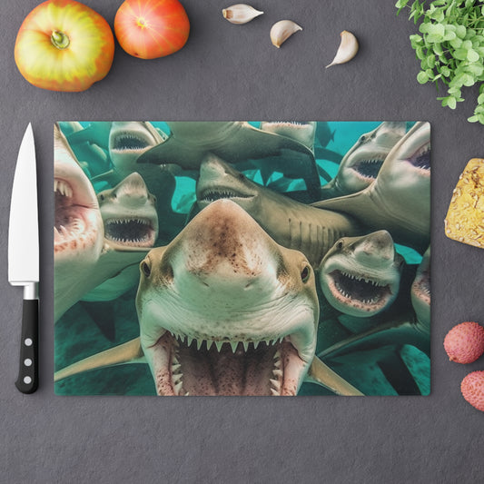 Laughing Lemon Sharks: Joyful Sea Jaws Ocean Deep - Cutting Board