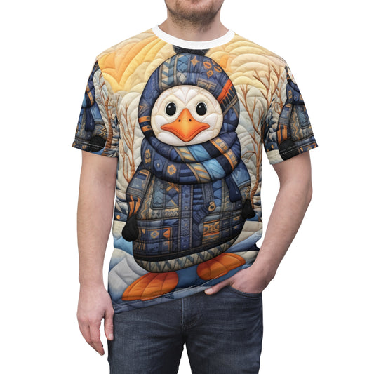 Diseño de edredón de pingüino - Camiseta unisex cortada y cosida (AOP)