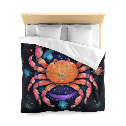 Rainbow Celestial Crab - Vibrant Cancer Zodiac Sign Art - Microfiber Duvet Cover