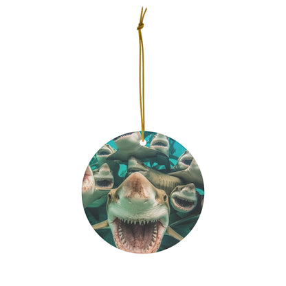 Laughing Lemon Sharks: Joyful Sea Jaws Ocean Deep - Ceramic Ornament, 4 Shapes