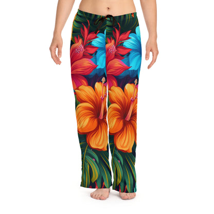 Pantalones de pijama para mujer con diseño de estampado floral tropical de inspiración hawaiana (AOP) 