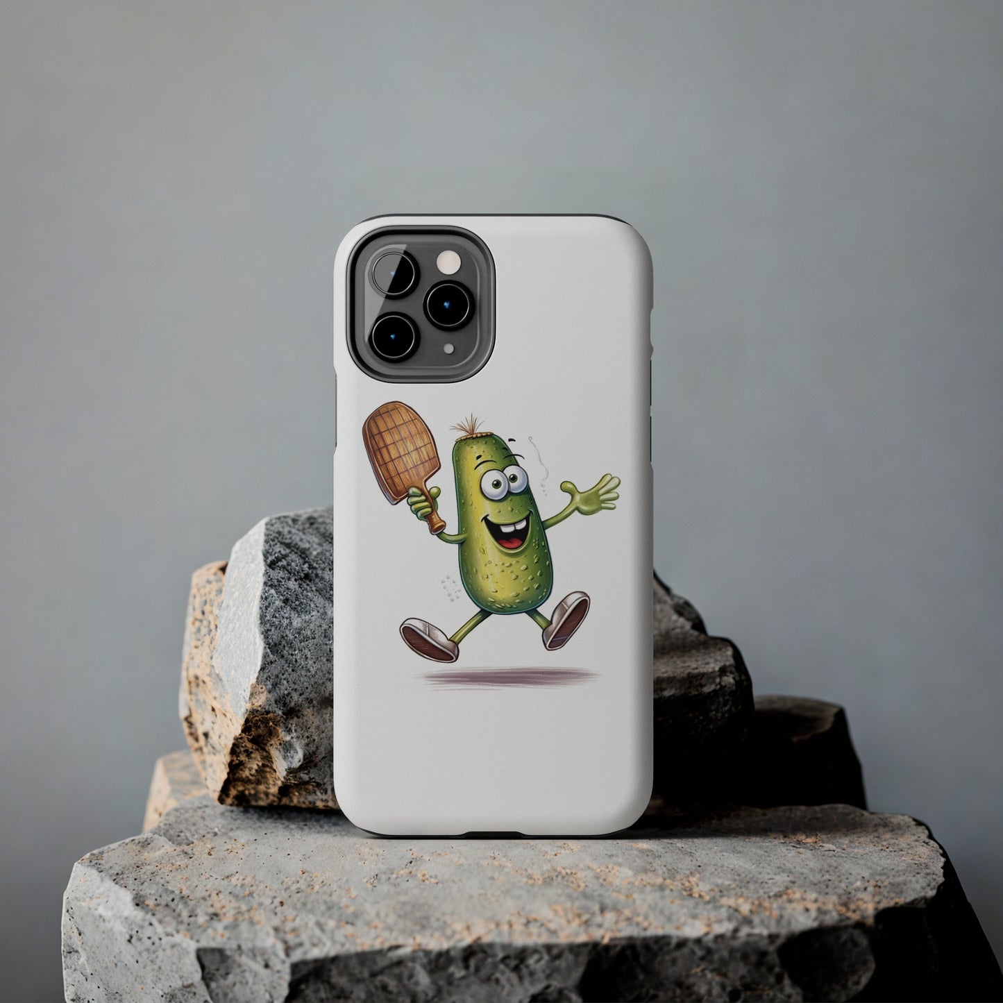 Pickle Player Action: Cartoon Swinging Pickleball Paddle - Sporty Charm - Tough Phone Cases